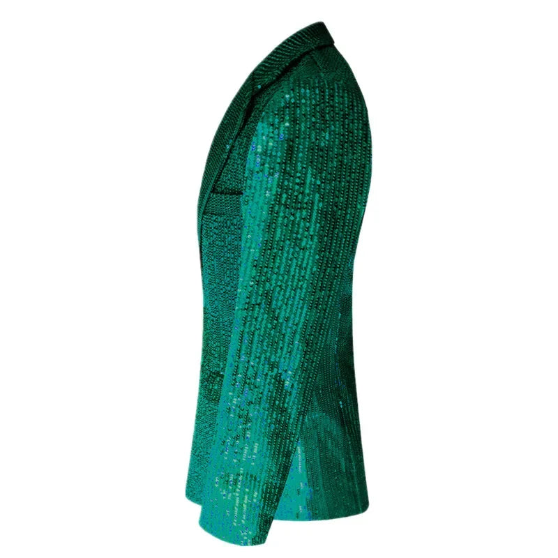 Bright Red Men Luxury Small Sequin Suit Jacket, Black / Green Fashion Male Wedding Dance Party Bar KTV  Blazers Coat.