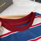 5569-1 Children Long-sleeved T-shirts 2025 Spring Autumn Striped Boy's Sweatershirt Handsome Bottoming Shirts Tops