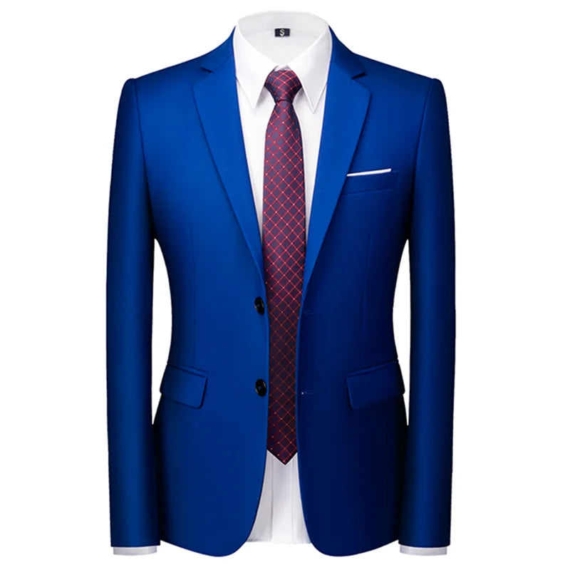 New Men Pure Color Formal Business Social Office Suit Slim Fit Jacket Male Wedding Dance Party Tuxedo Dress Simple Blazers Homme