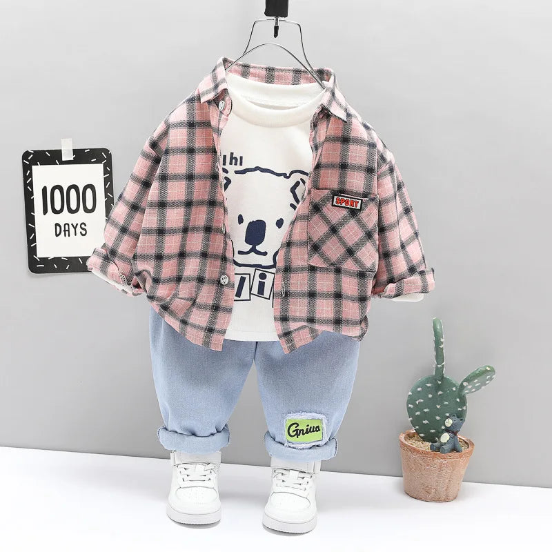 Baby Boy Clothes 0-5 Years Old Spring And Autumn Cotton Suit Boy Letter Plaid Hooded Shirt + Pants Baby Boy Two-Piece Suit