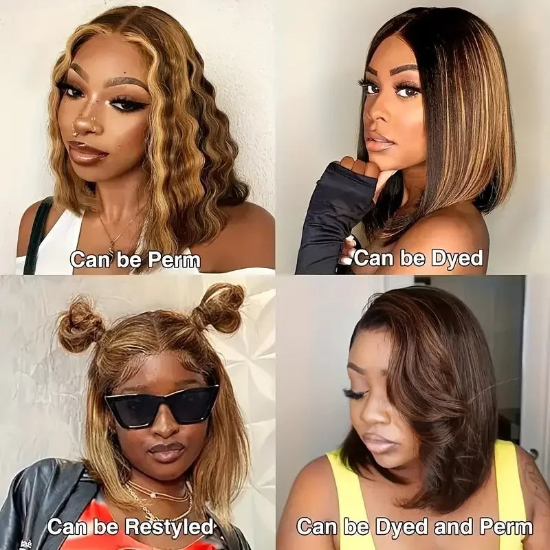 100% Human Hair Wigs 13x4 Lace Human Hair Lace Frontal Wig Ready Wear Bob Wigs 220Density For Black Women 4/27 Color Gold