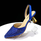 Venus Chan Pointed Toe Heels for Women 2023 Elegant Party Wine Color Full Diamond Pumps Italian Shoes and Bags Matching Set