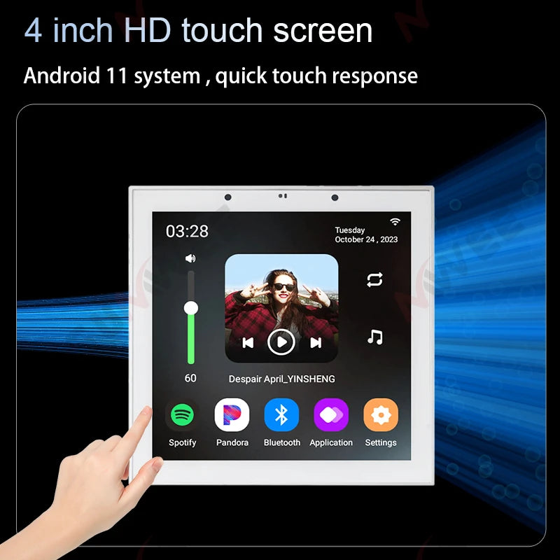 Smart Home Touch Screen 4inch WIFI Android11 bluetooths audio in Wall Amplifier Control Background Music Ceiling Speakers system