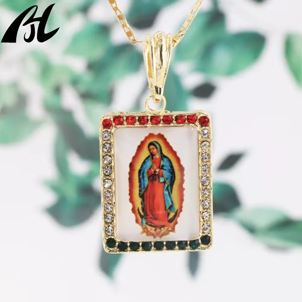14k Gold Plated Our Lady of Guadalupe Pendant Catholic Religious Virgen De Guadalupe Oro Cadena Medalla Jewelry