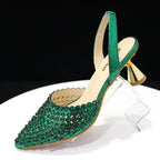 Venus Chan Pointed Toe Heels for Women 2023 Elegant Party Wine Color Full Diamond Pumps Italian Shoes and Bags Matching Set