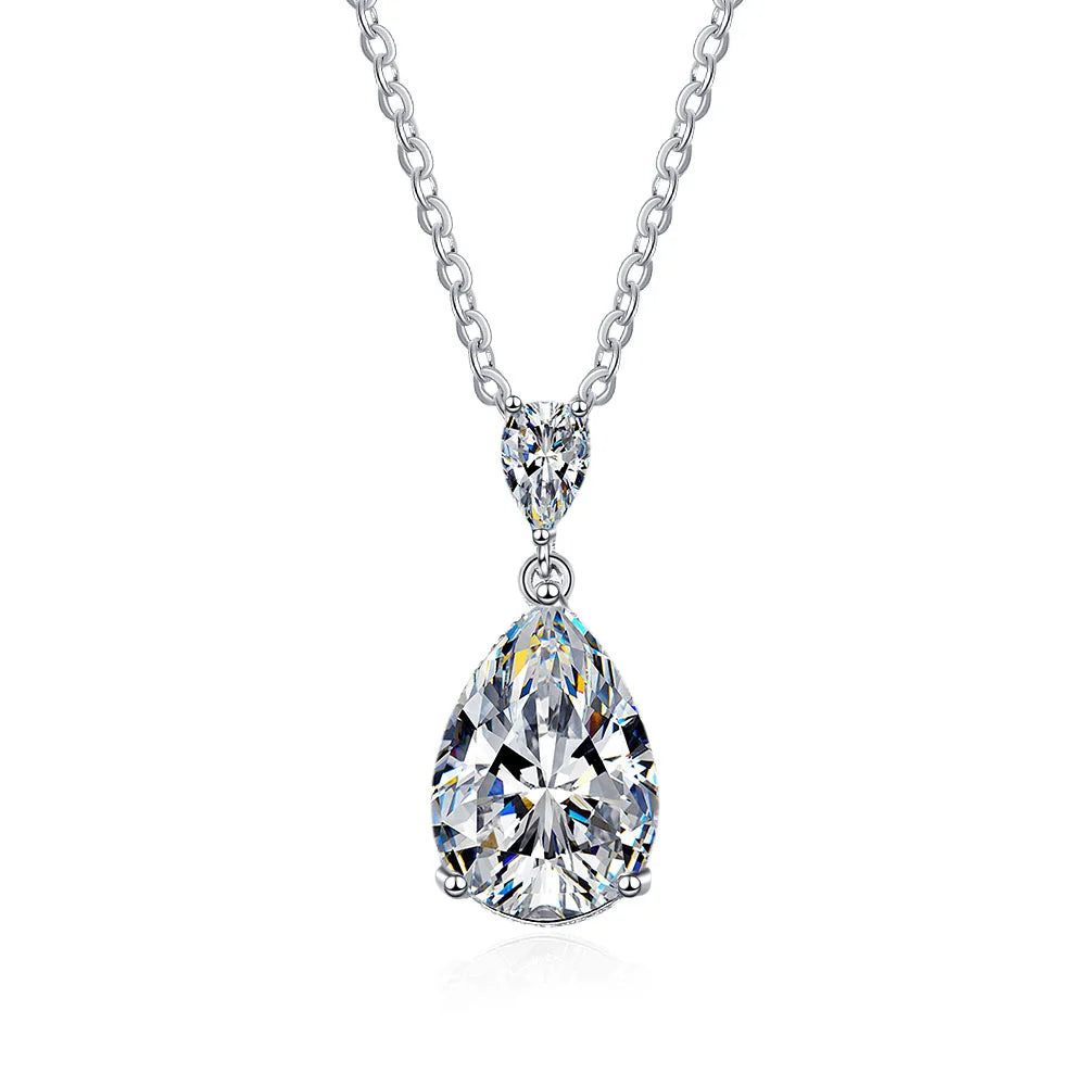 Wholesale14K White Gold 2 Carat Pear Teardrop Cut D Color Moissanite Diamond Necklace With Certificate Fine Jewelry