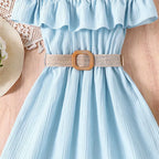 Prowow Girls Party Dresses With Belt 2pcs Trendy Ruffles Off Shoulder Dress For Girls Kids Clothes Teenagers Dresses Girls