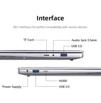 14.1inch Intel Atom A3950 Laptop Computer Windows 11 Pro 2025 Notebook PC 12GB RAM 512GB 1TB SSD 1920*1080 Office Computer PC