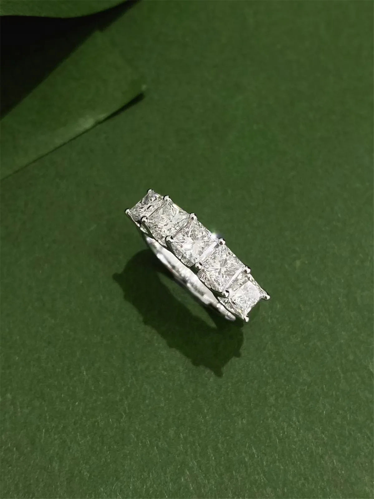 14K real gold laboratory grown diamond princess-shaped 5-stone row ring platinum engagement diamond ring fine jewelry