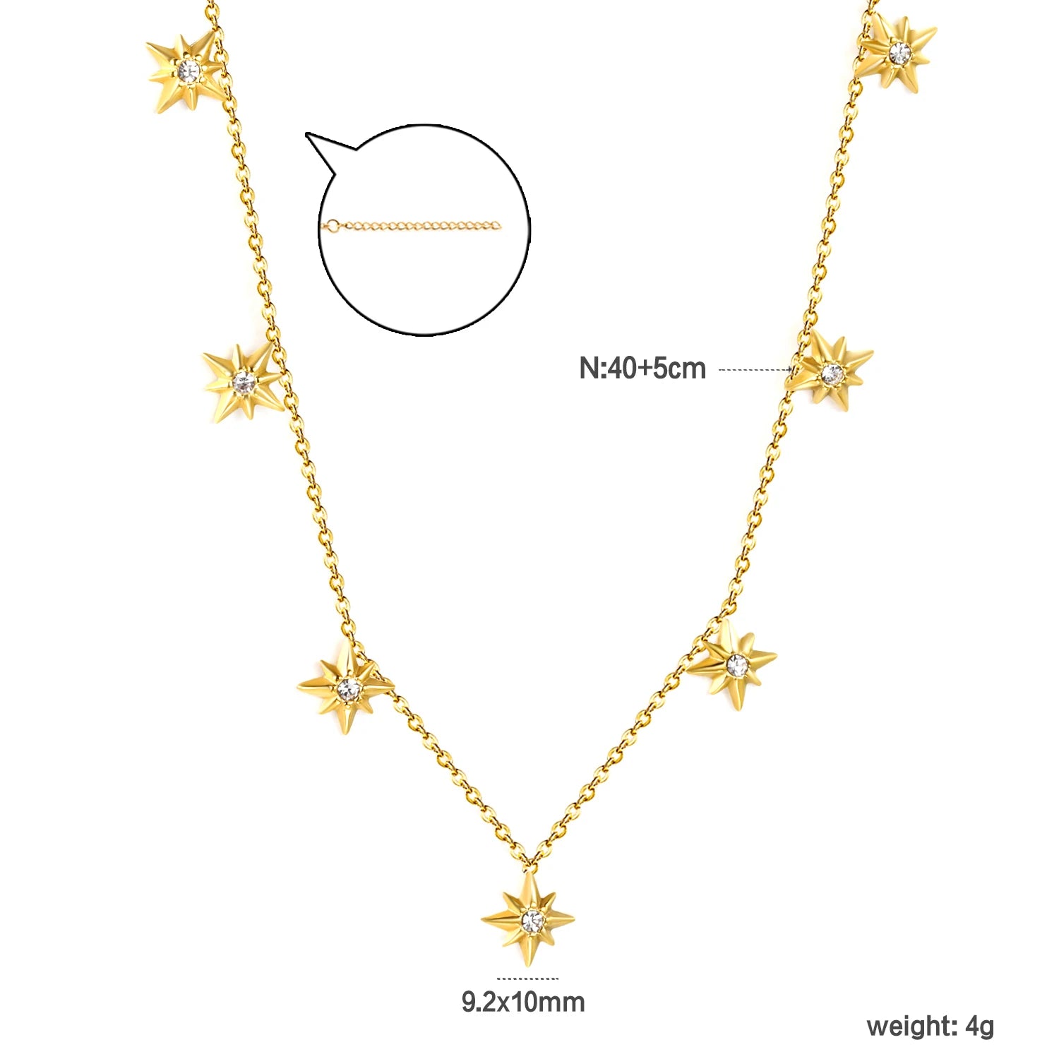 LUXUKISSKIDS Trendy Korean 5 Stars Charms Clavicle Choker Steel Fairy Woman Eight-Pointed Star with Shiny Zirconia Neck Collier