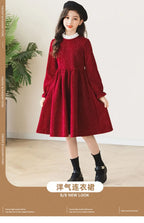 2026 winter spring Europe French Kids Baby girl clothes red long sleeve party princess Dress teenager new 4 8 9 10 14 12 year