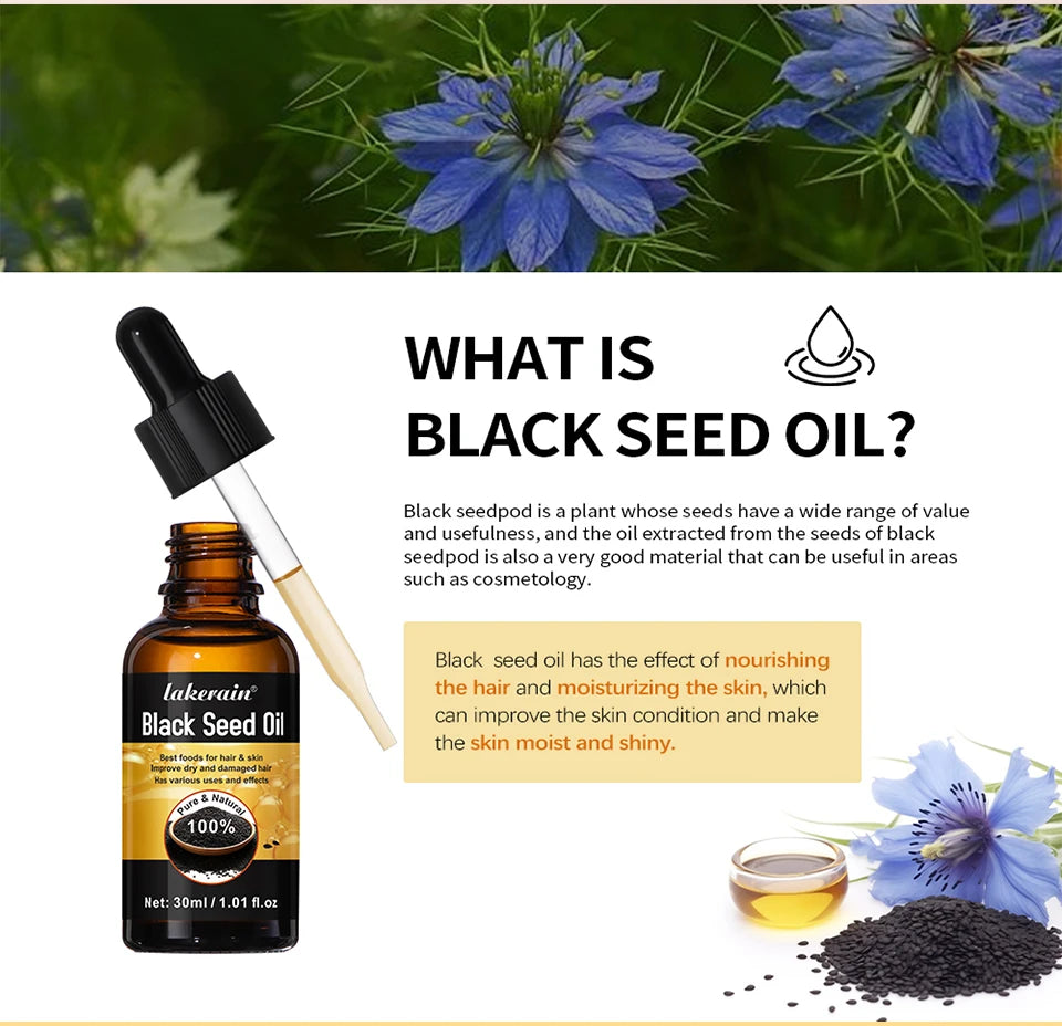 30ml Natural Black Seed Oil Serum Improve Dry&Frizzy Nourish And Repair Damaged Hair Essential Massage Oil Smooth Hair Skin Care