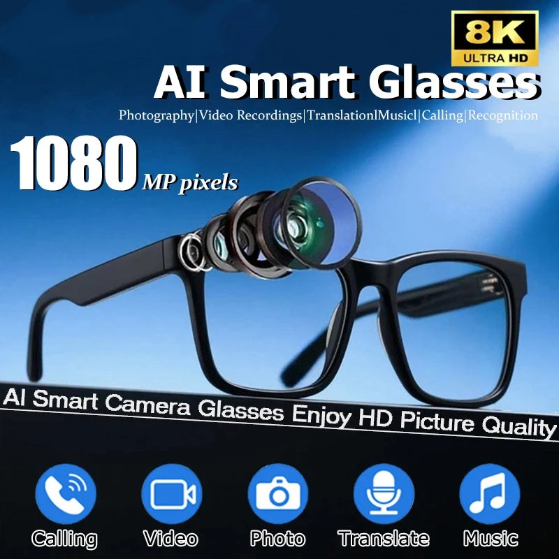 Smart Glasses AI GPT 8K HD Camera Bluetooth Call 260Mah Battery Voice Assistant Translate Identify Objects Smart Glasses