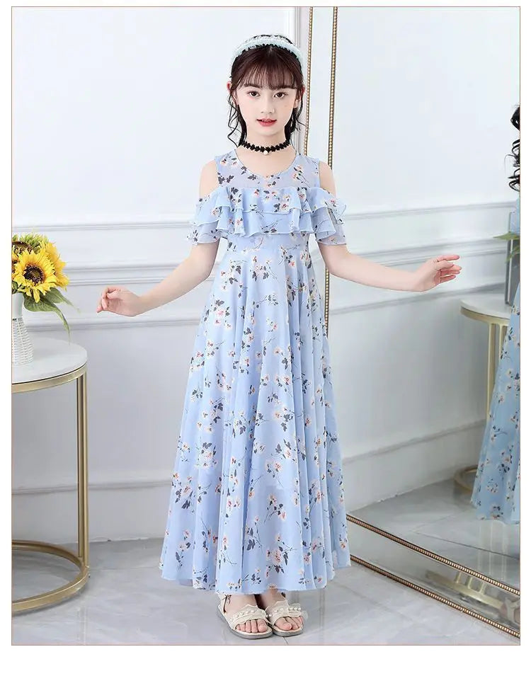 2025 fashion new Summer Teenager Girl Princess Kids Dresses Sleeveless Floral Vestidos Clothes mesh costume 6 8 9 10 12 14 Year