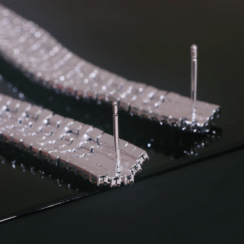 Fashion Geometric Square Crystal Earrings Ladies Exaggerated Long Earrings Wedding Jewelry Rhinestone Tassels Earrings for Women