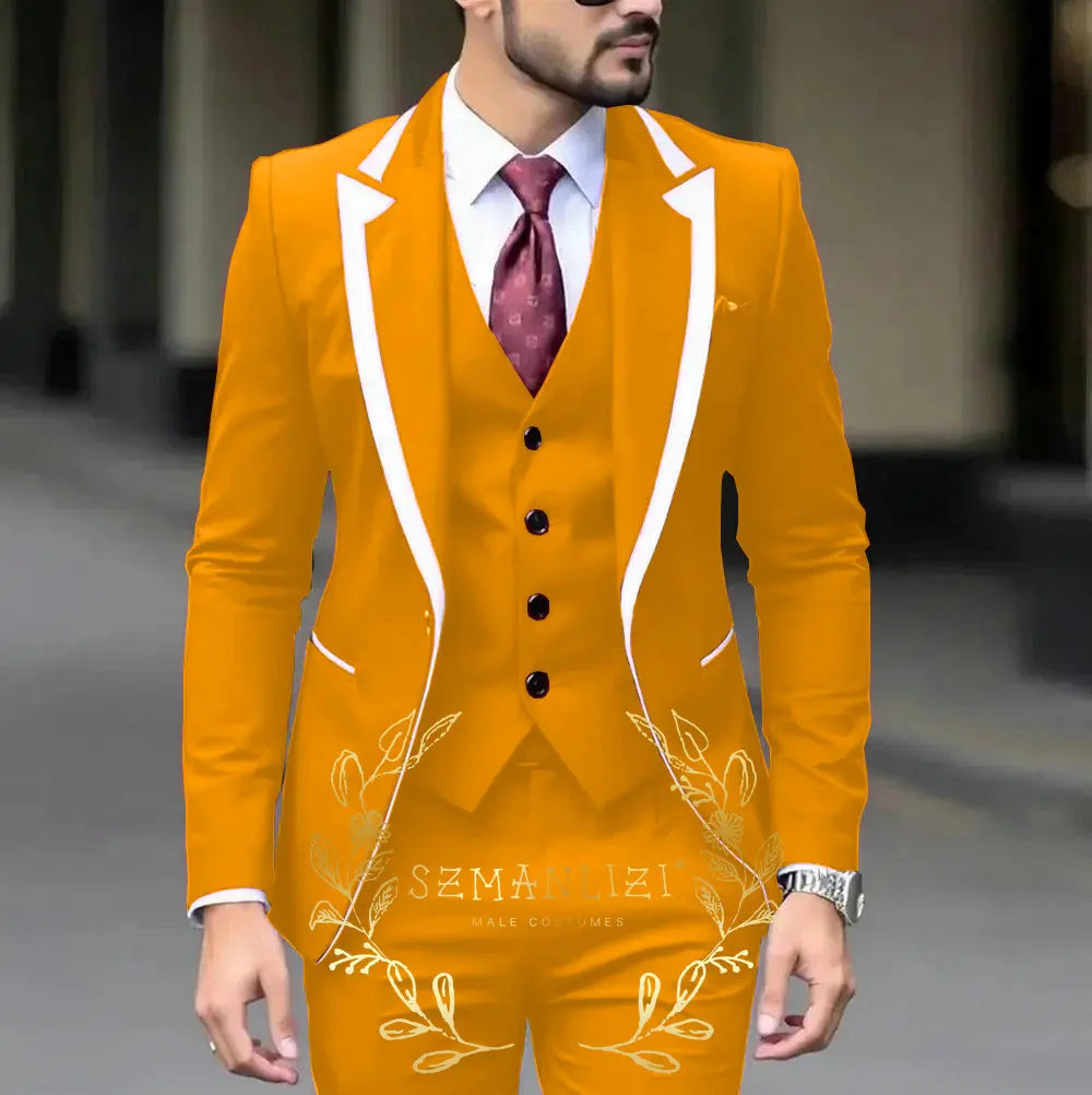 Royal Blue Wedding Tuxedos Men Suit Peak Lapel Terno Masculino Slim Fit Groom Prom Man Blazer Custom 3 Pieces Jacket Pant Vest