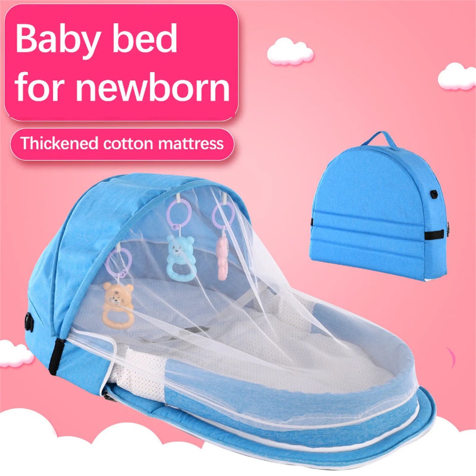 Baby Bed Folding Portable Baby Crib with Net and Awning Baby Nest Portable Baby Bed for Camping Infant Bed Bassinet for Baby