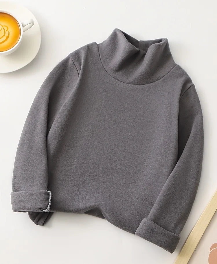 1pcs Children T-Shirt Cute Cartoon Solid Top Baby Korean Clothing Kids Half High Collar Long Sleeve Base Shirt Girls Boys Tshirt
