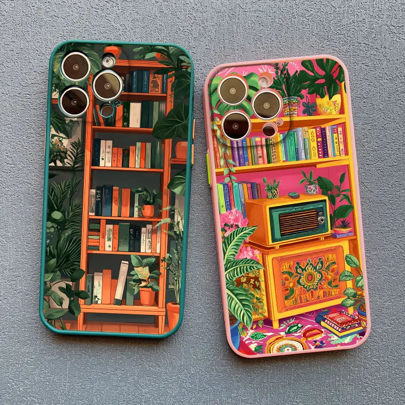 Bookshelf Small Flower Pot Mobile Phone Case For iPhone 16 15 11 12 14 13 Pro Max Mini X XSMax XR 7 8 Plus SE4 16e Silica Covers