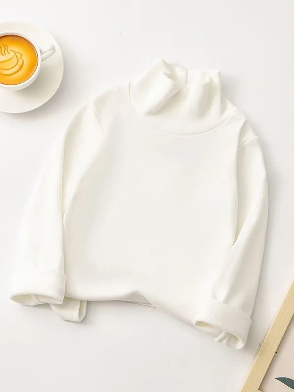 1pcs Children T-Shirt Cute Cartoon Solid Top Baby Korean Clothing Kids Half High Collar Long Sleeve Base Shirt Girls Boys Tshirt