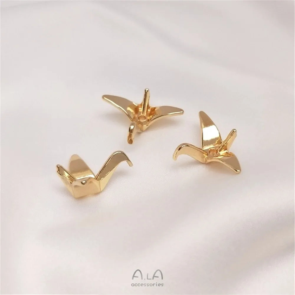 14K Gold Color Preservation Plated Real Gold Paper Crane Pendant Single-hole Pendant Handmade Diy Jewelry Earrings Charms