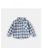 Spring Autumn Kids Plaid Long Sleeve Shirt Korean Style Boys Girls Loose Oversized Top Light Outerwear Casual Children Blouse