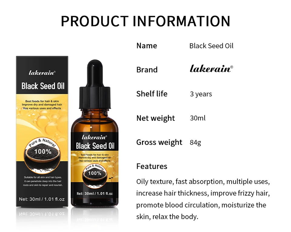 30ml Natural Black Seed Oil Serum Improve Dry&Frizzy Nourish And Repair Damaged Hair Essential Massage Oil Smooth Hair Skin Care