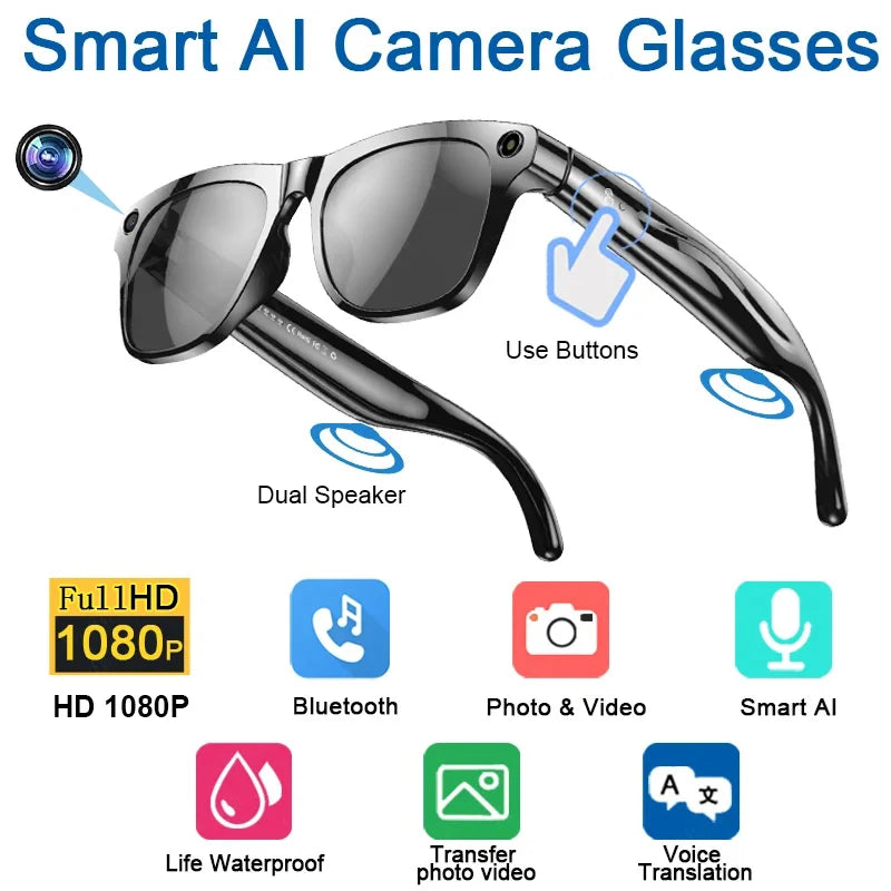 Smart Glasses AI GPT 8K HD Camera Bluetooth Call 260Mah Battery Voice Assistant Translate Identify Objects Smart Glasses