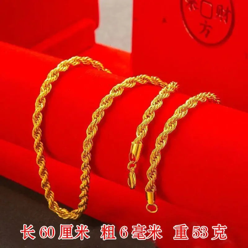 Plated 100% Pure 18K Gold Real Necklace Gold Necklace Domineering Fashion Trendy 24K 999 Men's Gold Necklace Pendant Gifts