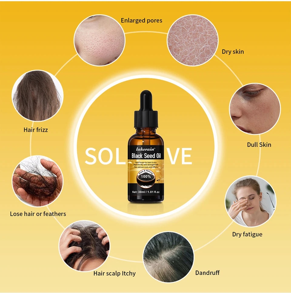 30ml Natural Black Seed Oil Serum Improve Dry&Frizzy Nourish And Repair Damaged Hair Essential Massage Oil Smooth Hair Skin Care