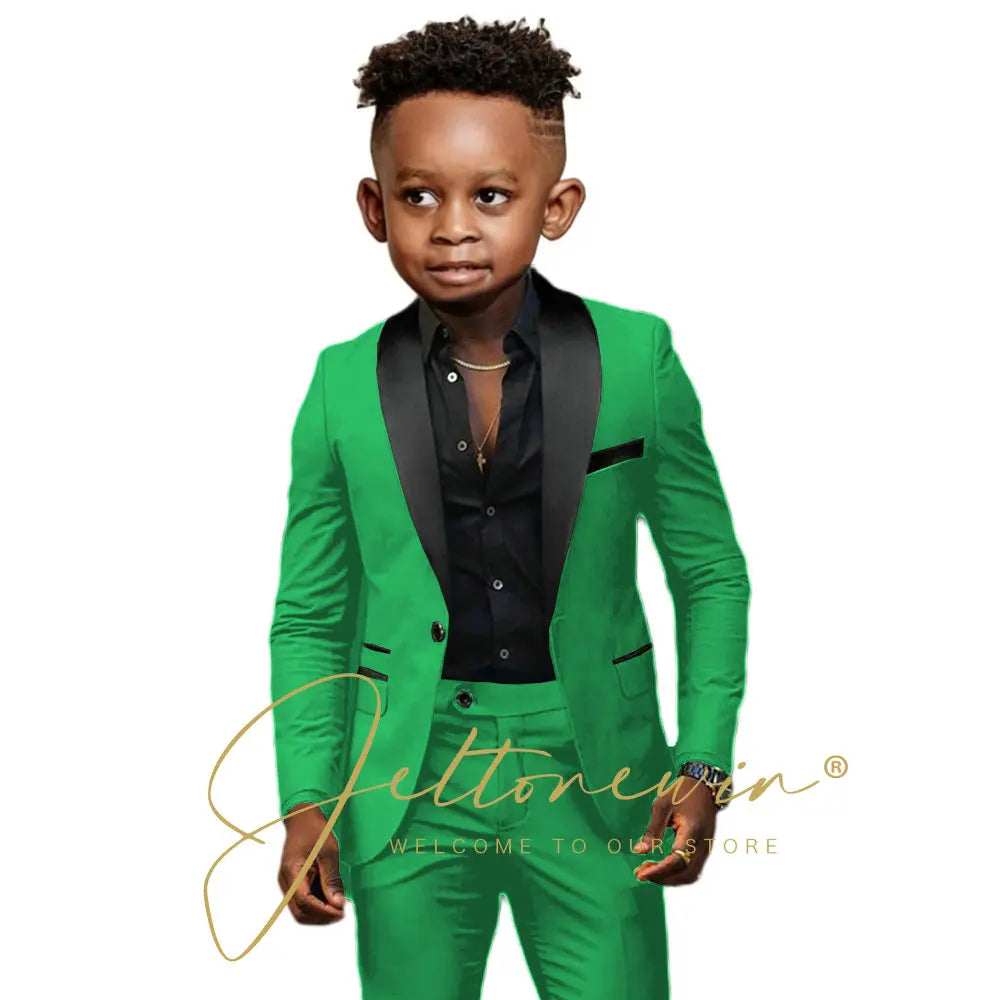 White Boys Suits 2 Pieces Wedding Formal Party Tuxedo Child Shawl Lapel Kids Dress Jacket Pants Slim Fit Blazer Sets