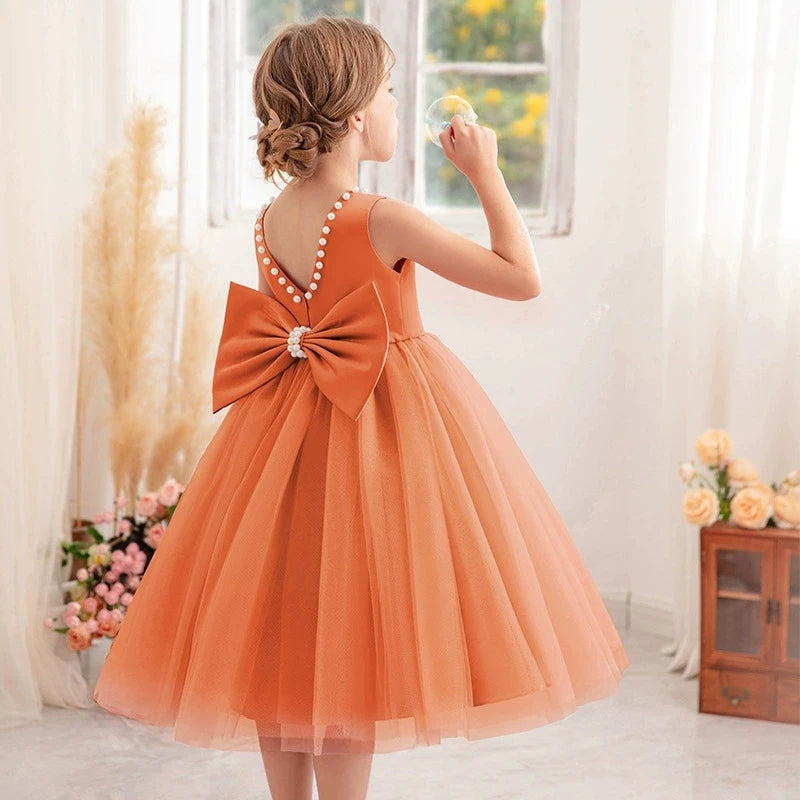 2-10 Years Girls Princess Dress Summer Tulle Big Bow Girls Wedding Dress Piano Performance Costume Host Costume New Kids Clothes
