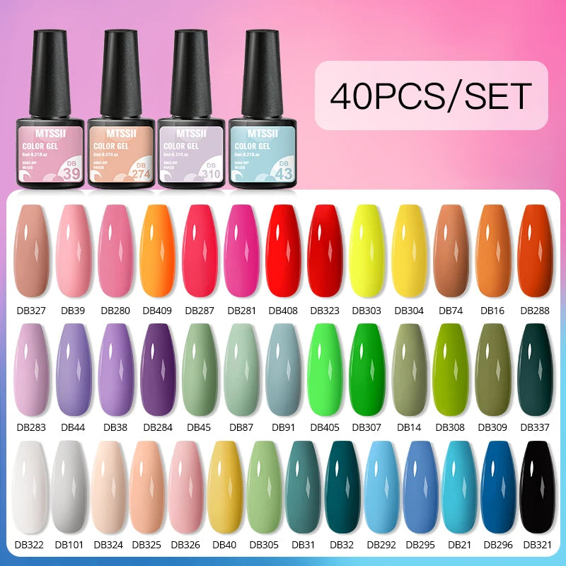 Mtssii 20/40/60Pcs Nail Gel Polish Set Kit Nude Pink Glitter Nail Art UV Gel Manicure Set Vernis Semi Permanent Base Top Coat