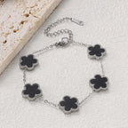 14K Gold Plated Cinquefoil Link Bracelet White Black Red Green Lucky Bracelet Necklace Earrings Jewellery Gifts Fashion Women