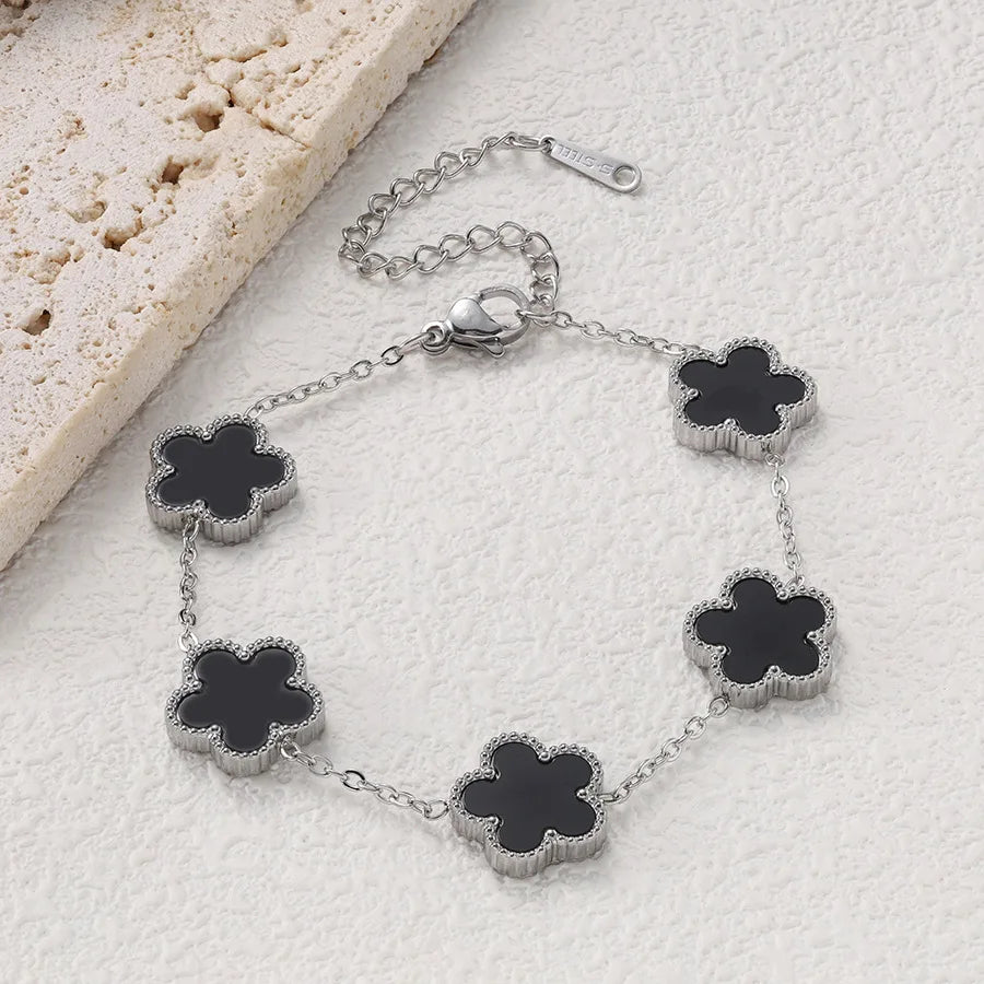 14K Gold Plated Cinquefoil Link Bracelet White Black Red Green Lucky Bracelet Necklace Earrings Jewellery Gifts Fashion Women