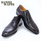 Elegant Men Oxford Shoes Brogue Genuine Leather Black Brown Classic Cap Toe Lace Up Formal Shoes Wedding Office Men Dress Shoes
