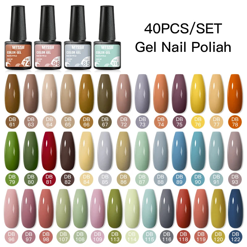 Mtssii 20/40/60Pcs Nail Gel Polish Set Kit Nude Pink Glitter Nail Art UV Gel Manicure Set Vernis Semi Permanent Base Top Coat