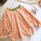 Boys and Girls T-shirt Long Sleeved Children's Base Shirt Spring and Autumn Pure Cotton Casual Versatile Striped Baby Top