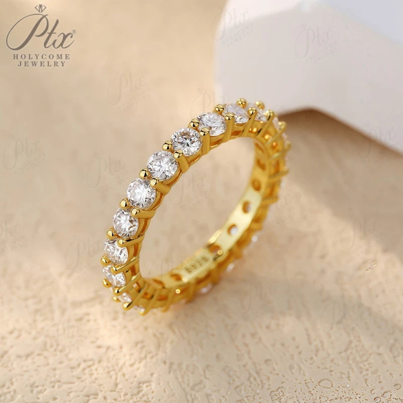 14K 18K Gold Plated Ring S925 Silver Pave Ring White Moissanite Ring Round Brilliant Cut Party Wedding Engagement Jewelry Gift