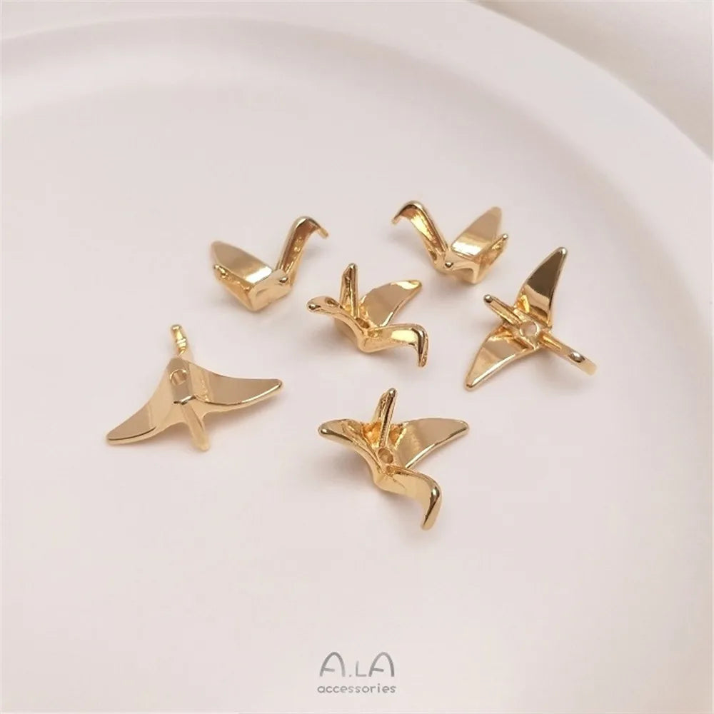14K Gold Color Preservation Plated Real Gold Paper Crane Pendant Single-hole Pendant Handmade Diy Jewelry Earrings Charms