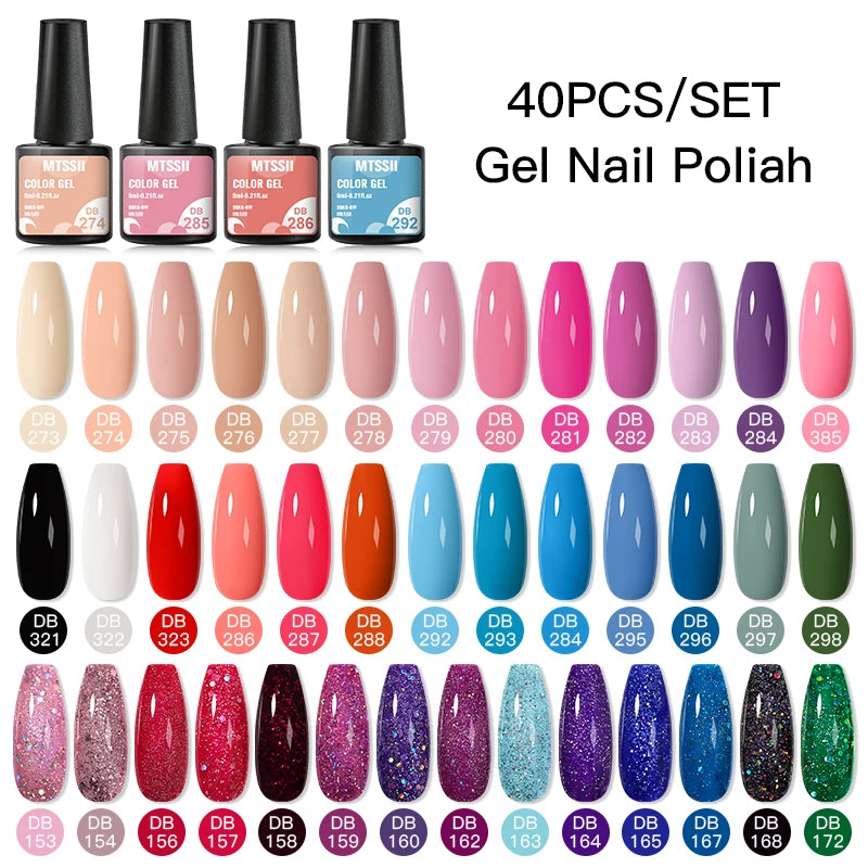 Mtssii 20/40/60Pcs Nail Gel Polish Set Kit Nude Pink Glitter Nail Art UV Gel Manicure Set Vernis Semi Permanent Base Top Coat