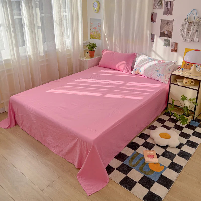 Washed Cotton Bed Flat Sheet for Double Bed Plain Solid Color Top Sheets Single/Queen/King Flat Bedsheets Home Bed Linen Sheets
