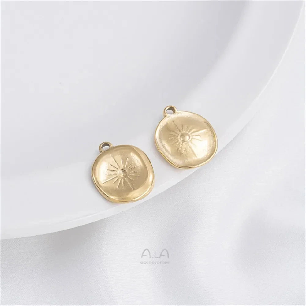 Titanium Steel Vacuum Plated 14K Real Gold Stars Moon Sun Circular Plate Charms Pendant DIY Jewelry Pendant