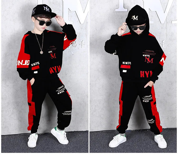 2025 autumn winter children Boy Clothes Teenager tracksuit letters Hooded Top Shirts Sweatshirt + Ankle-tie Pant 8 10 11 12 year