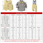 Children's Autumn Boy Suit 70-140cm Flower Shirt and Strap Pants with Vest and Bow Tie Handsome Suit Halloween Orange Color