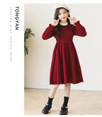 2026 winter spring Europe French Kids Baby girl clothes red long sleeve party princess Dress teenager new 4 8 9 10 14 12 year