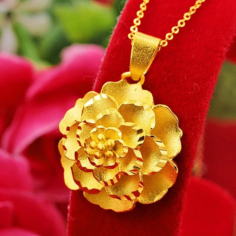 Women's 14 k Gold Color Ancient Single Pendant Multilayer Large Flower Gold Color Traveling Memorial pendant
