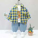 Baby Boy Clothes 0-5 Years Old Spring And Autumn Cotton Suit Boy Letter Plaid Hooded Shirt + Pants Baby Boy Two-Piece Suit