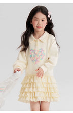 2025 New Autumn heart Teens Girls Cloth long sleeve T-Shirt Pleated splicing princess dress Children Tiered Skirt 5 12 14 year