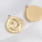 Titanium Steel Vacuum Plated 14K Real Gold Stars Moon Sun Circular Plate Charms Pendant DIY Jewelry Pendant